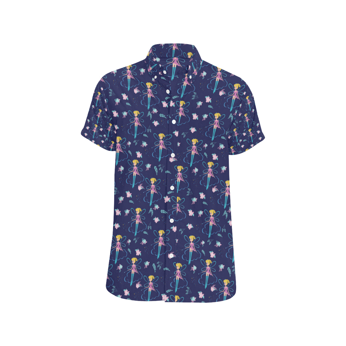 Fairy Cartoon Style Print Pattern Men's Short Sleeve Button Up Shirt