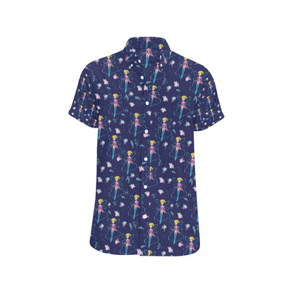 Fairy Cartoon Style Print Pattern Men's Short Sleeve Button Up Shirt