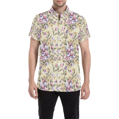 Tulip Pattern Print Design TP04 Men's Short Sleeve Button Up Shirt