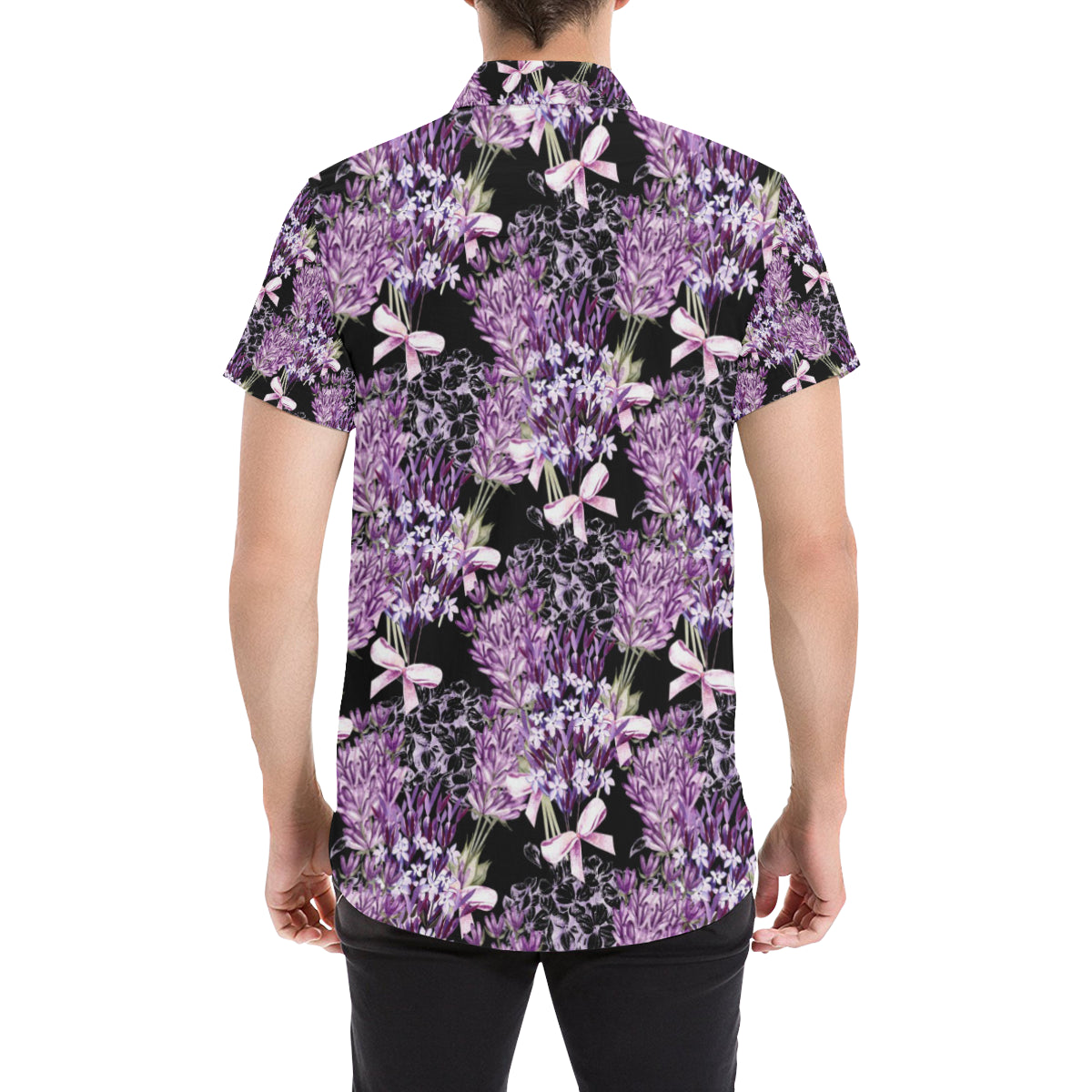 Lavender Pattern Print Design LV06 Men's Short Sleeve Button Up Shirt