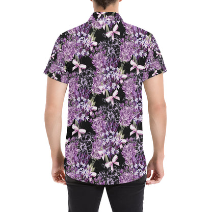 Lavender Pattern Print Design LV06 Men's Short Sleeve Button Up Shirt