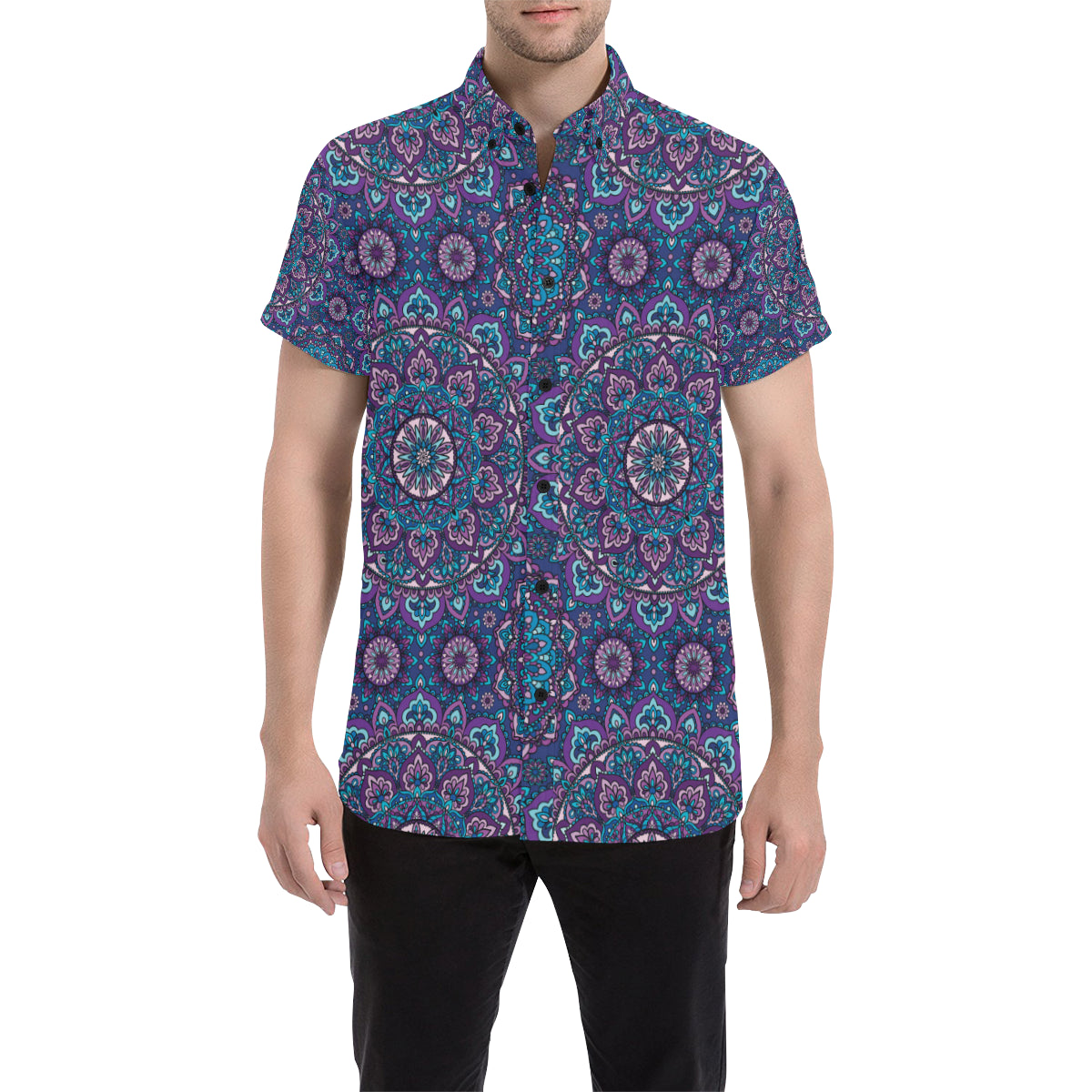 Medallion Pattern Print Design 05 Men's Short Sleeve Button Up Shirt