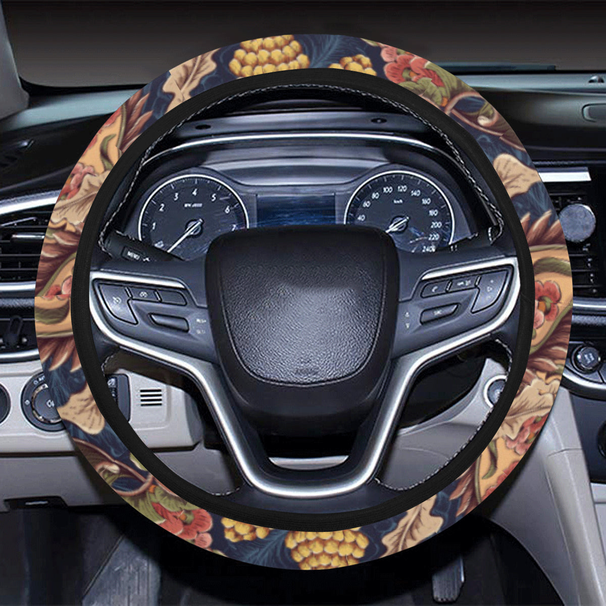 Floral Vintage Classic Print Steering Wheel Cover with Elastic Edge
