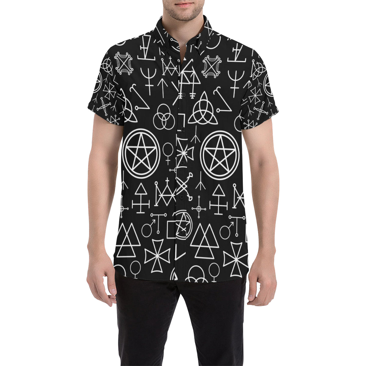 Pentagram Pattern Print Design A02 Men's Short Sleeve Button Up Shirt