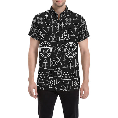 Pentagram Pattern Print Design A02 Men's Short Sleeve Button Up Shirt