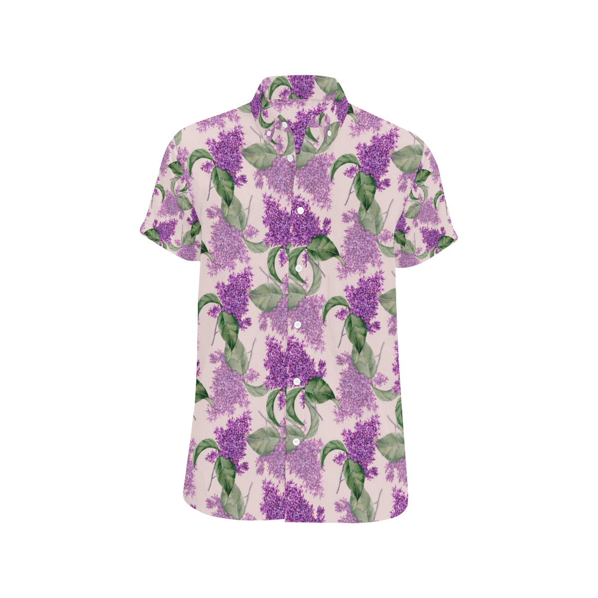 Lilac Pattern Print Design LI02 Men's Short Sleeve Button Up Shirt