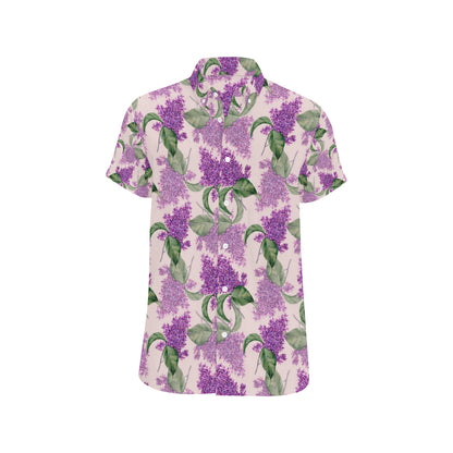Lilac Pattern Print Design LI02 Men's Short Sleeve Button Up Shirt