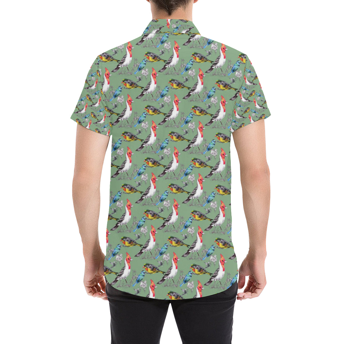 Birds Pattern Print Design 07 Men's Short Sleeve Button Up Shirt