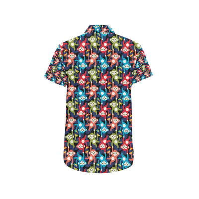 Monkey Colorful Design Themed Print Men's Short Sleeve Button Up Shirt