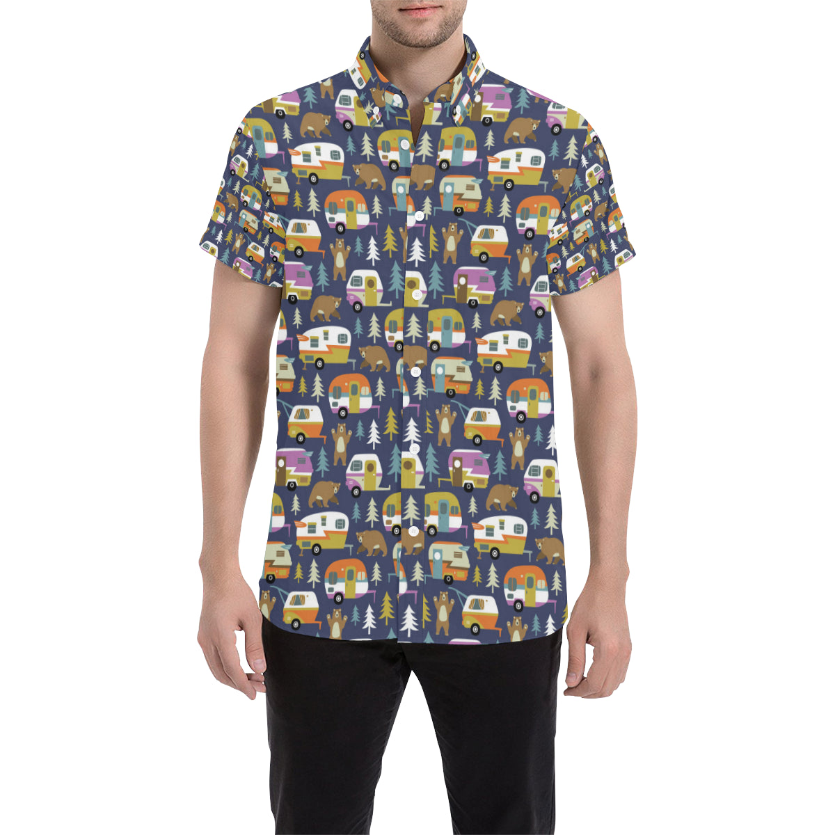 Camper Pattern Print Design 04 Men's Short Sleeve Button Up Shirt