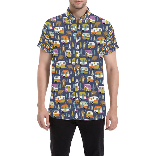 Camper Pattern Print Design 04 Men's Short Sleeve Button Up Shirt