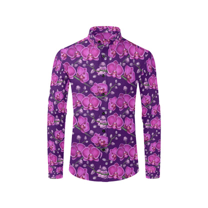 Orchid Purple Pattern Print Design OR02 Men's Long Sleeve Shirt