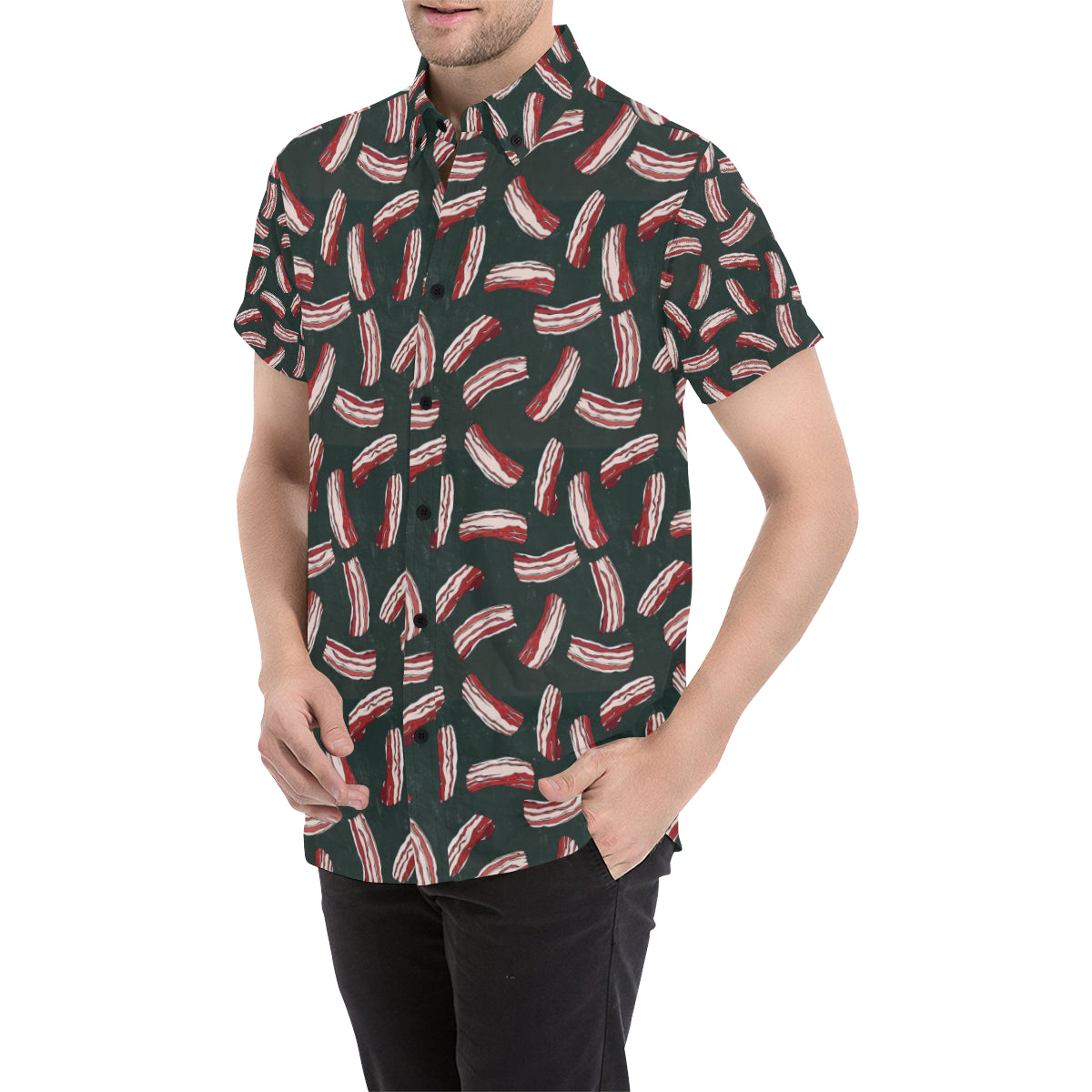 Bacon Pattern Print Design 02 Men's Short Sleeve Button Up Shirt