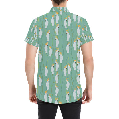 Cockatoo Pattern Print Design 01 Men's Short Sleeve Button Up Shirt