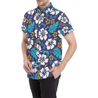 Hibiscus Pattern Print Design HB030 Men's Short Sleeve Button Up Shirt