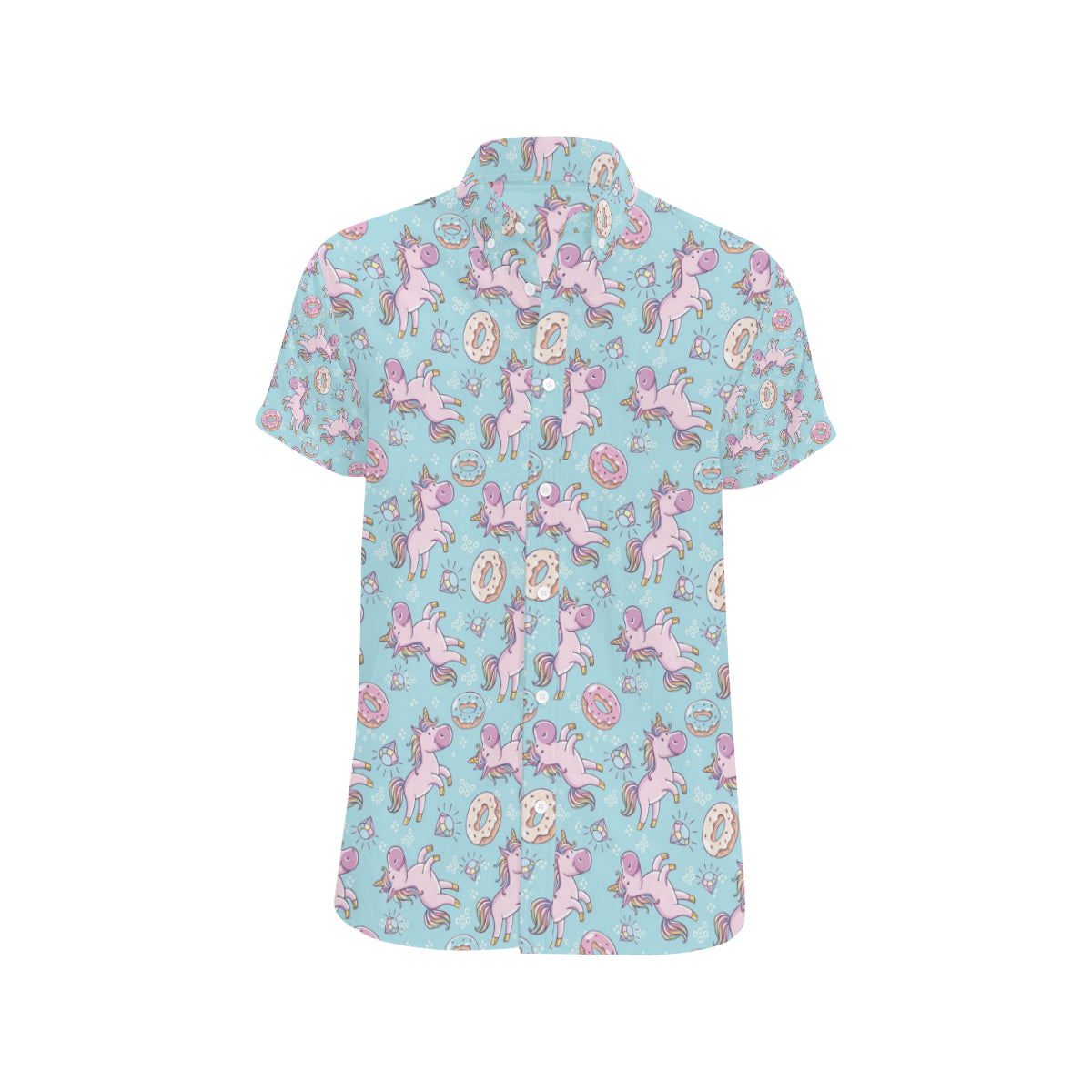 Donut Unicorn Pattern Print Design DN016 Men's Short Sleeve Button Up Shirt