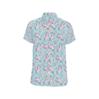 Donut Unicorn Pattern Print Design DN016 Men's Short Sleeve Button Up Shirt