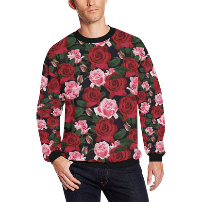 Rose Red Pink Pattern Print Design RO01 Men Long Sleeve Sweatshirt