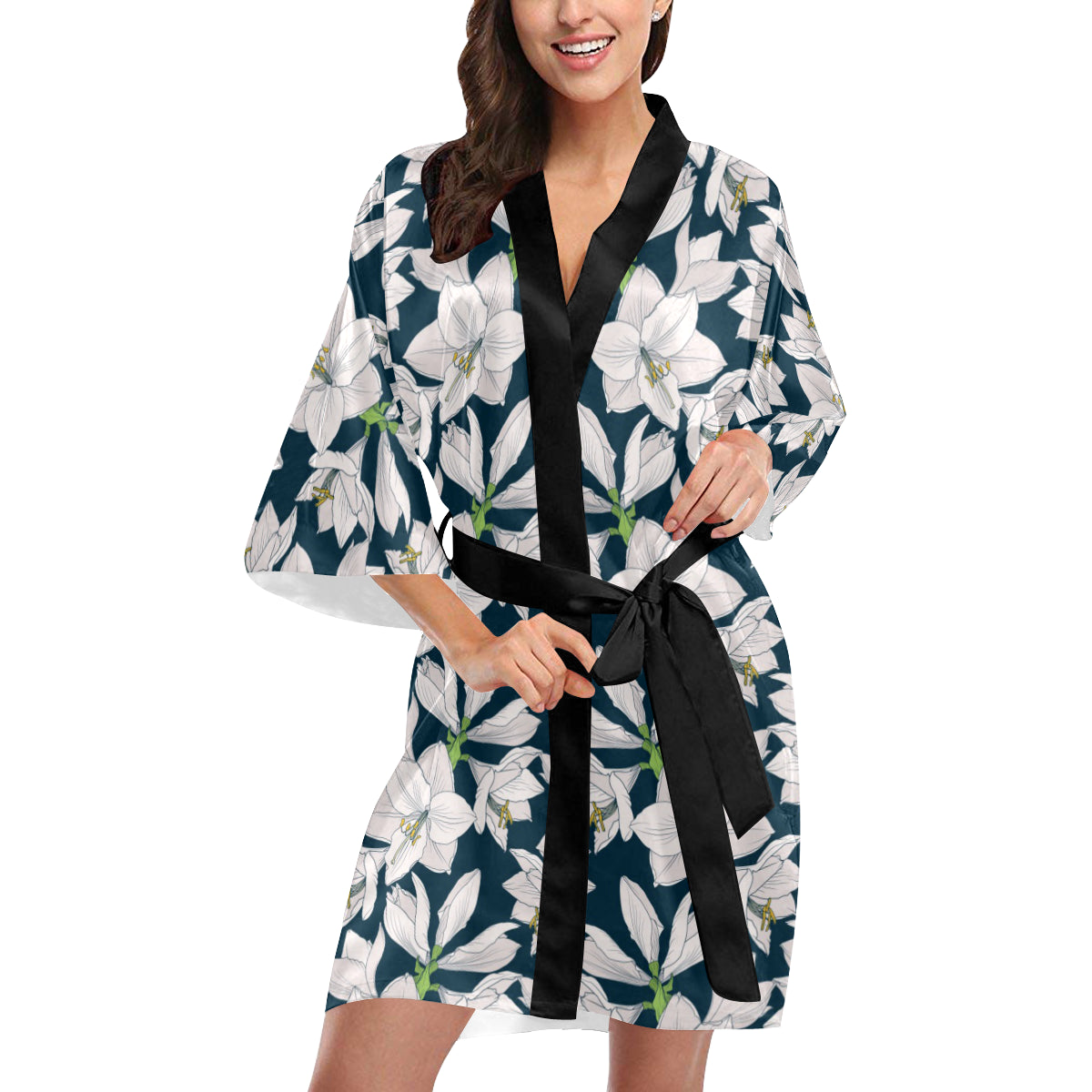 Amaryllis Pattern Print Design AL02 Women's Short Kimono
