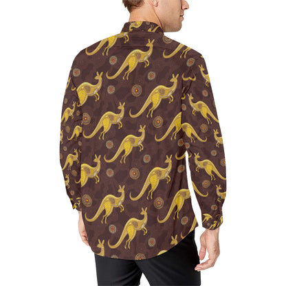Kangaroos Aboriginal Pattern Print Design 08 Men's Long Sleeve Shirt