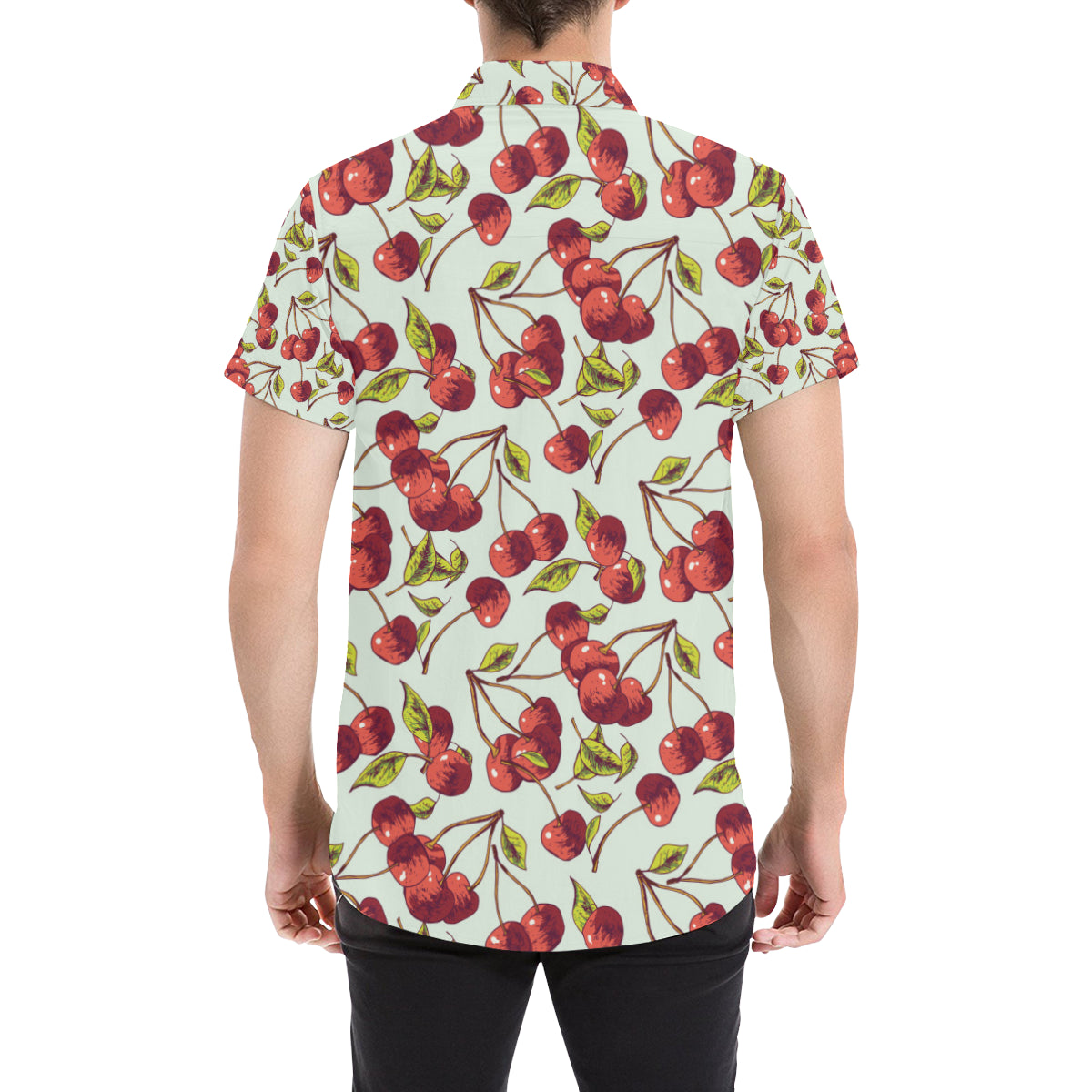 Cherry Hand Draw Men's Short Sleeve Button Up Shirt