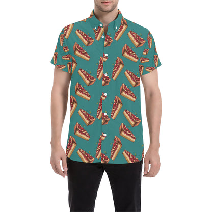 Cheesecake Cherry Pattern Print Design CK03 Men's Short Sleeve Button Up Shirt
