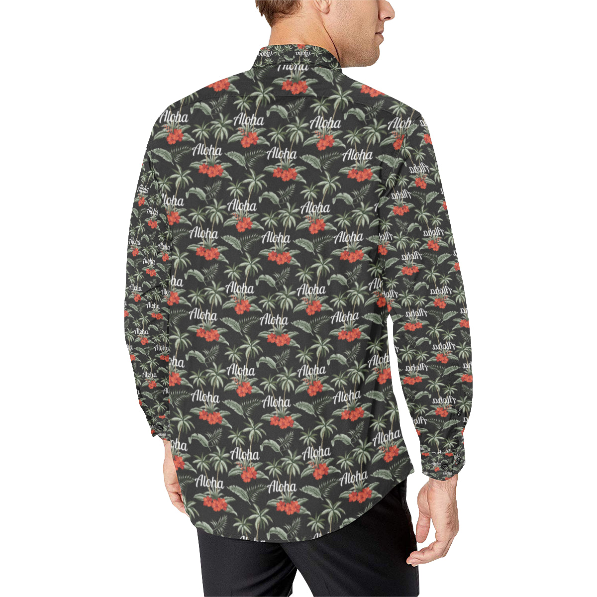 Aloha Palm Tree Design Themed Print Men's Long Sleeve Shirt