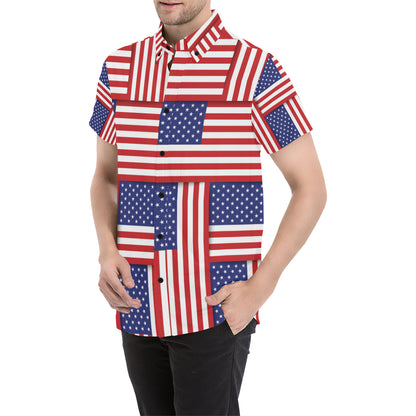 Patriotic US Flag Pattern Print Design A01 Men's Short Sleeve Button Up Shirt