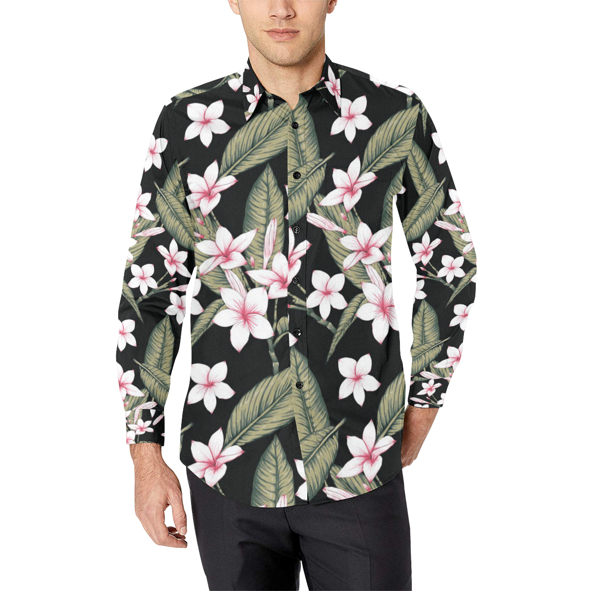 Plumeria Pattern Print Design PM021 Men's Long Sleeve Shirt