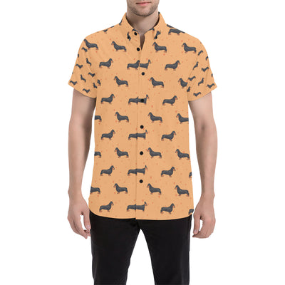 Dachshund Draw Print Pattern Men's Short Sleeve Button Up Shirt