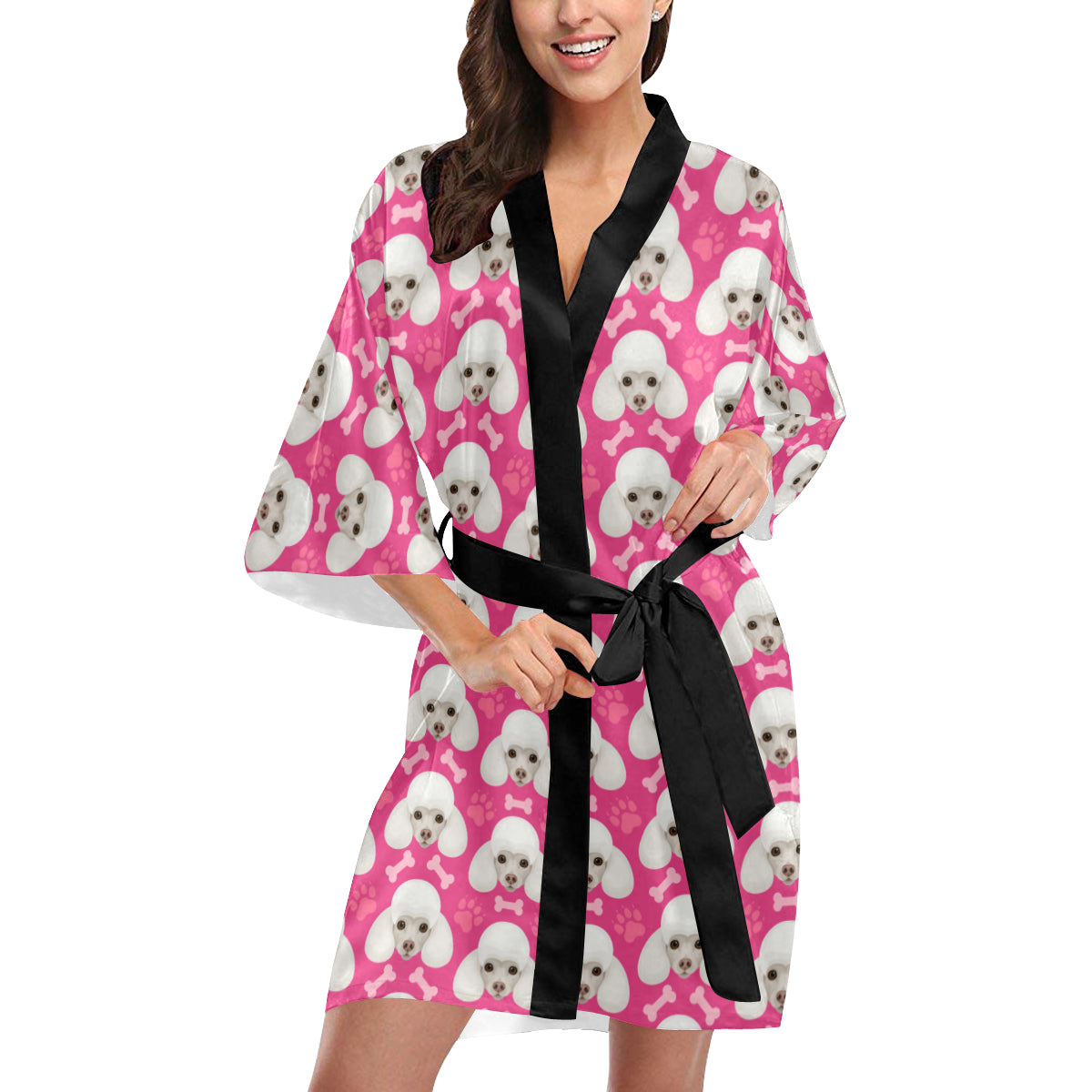 Poodle Pattern Print Design A04 Women's Short Kimono