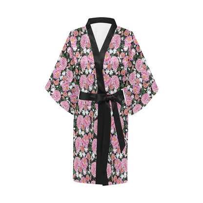 Dahlia Pattern Print Design 02 Women's Short Kimono