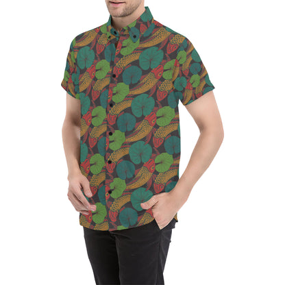 KOI Fish Pattern Print Design 01 Men's Short Sleeve Button Up Shirt