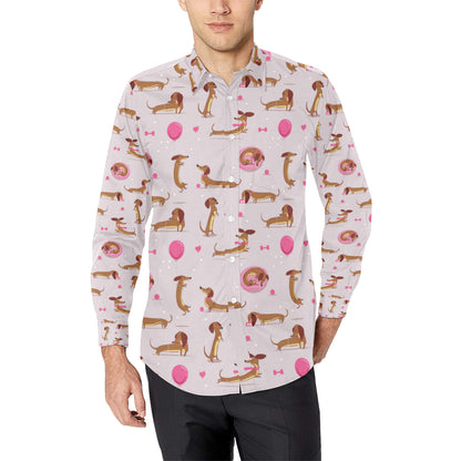 Dachshund Pattern Print Design 10 Men's Long Sleeve Shirt