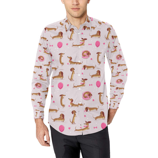 Dachshund Pattern Print Design 10 Men's Long Sleeve Shirt