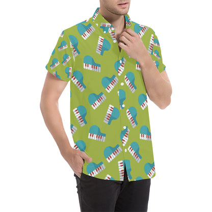 Piano Pattern Print Design 03 Men's Short Sleeve Button Up Shirt