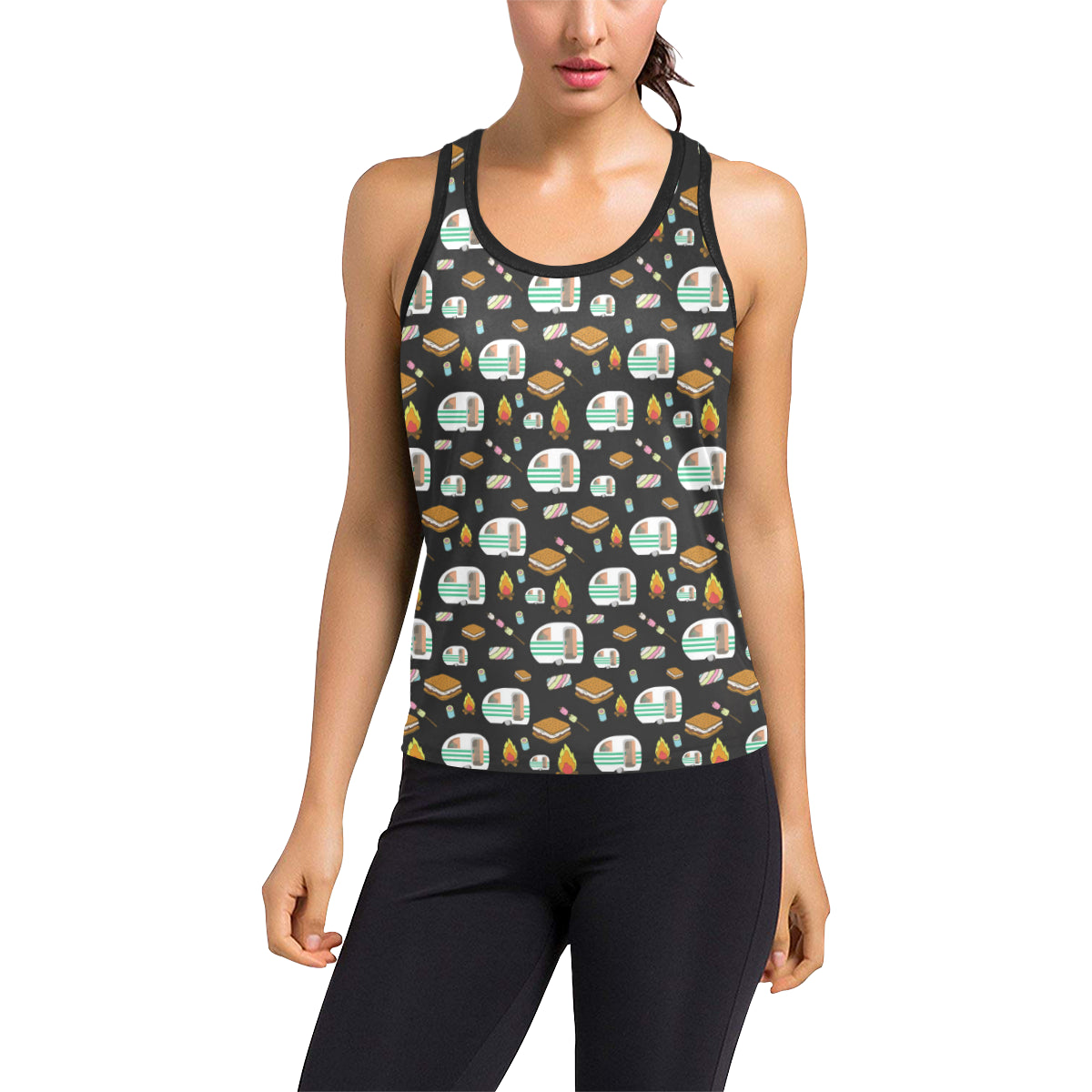 Camper marshmallow Camping Design Print Women's Racerback Tank Top