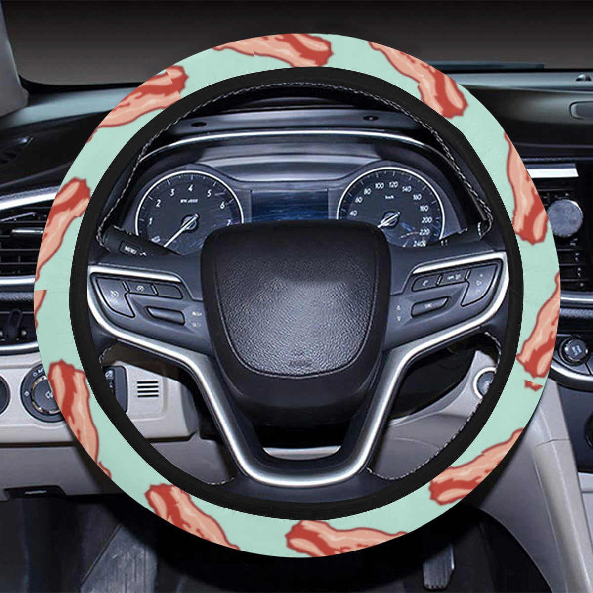 Bacon Sausage Pattern Print Design 01 Steering Wheel Cover with Elastic Edge