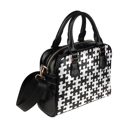 Puzzle Black White Pattern Print Design A02 Shoulder Handbag