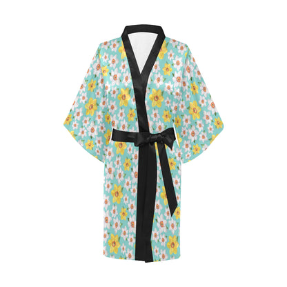 Daffodils Pattern Print Design 02 Women's Short Kimono