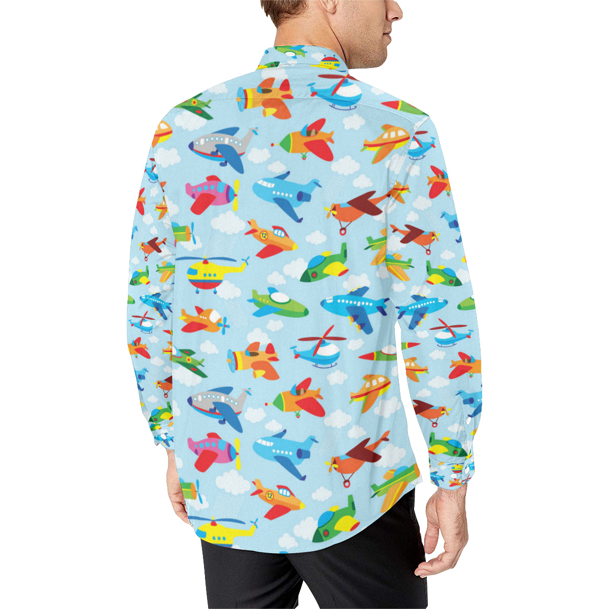Airplane Colorful Pattern Print Design 01 Men's Long Sleeve Shirt