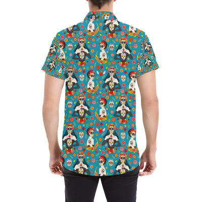 Day of the Dead Old School Girl Design Men's Short Sleeve Button Up Shirt