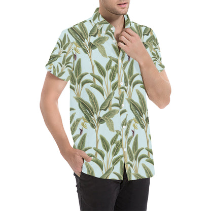 Banana Leaf Pattern Print Design BL03 Men's Short Sleeve Button Up Shirt