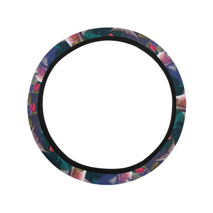 Barracuda with Folwer Pattern Print Design 01 Steering Wheel Cover with Elastic Edge