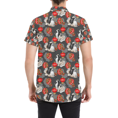 Japanese Chin Pattern Print Design 02 Men's Short Sleeve Button Up Shirt