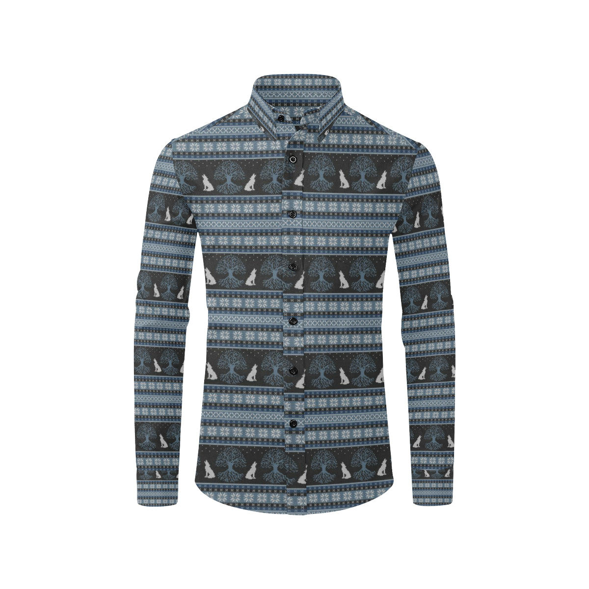 Wolf Tree of Life Knit Design Print Men's Long Sleeve Shirt