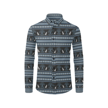 Wolf Tree of Life Knit Design Print Men's Long Sleeve Shirt