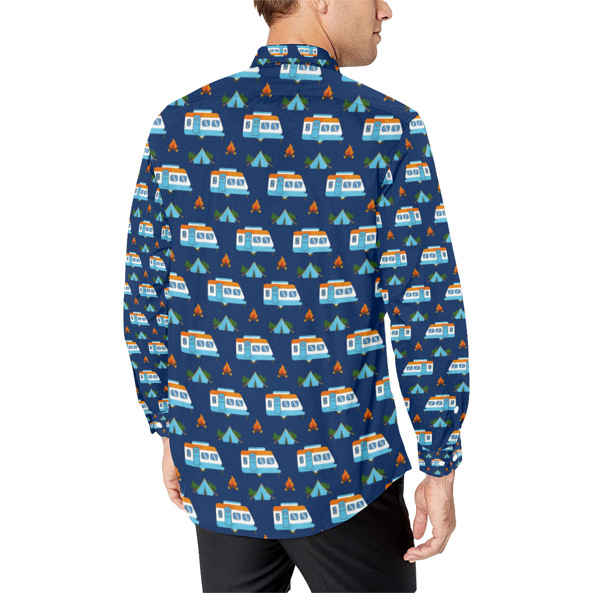 Camper Pattern Camping Themed No 3 Print Men's Long Sleeve Shirt