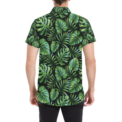 Palm Leaves Pattern Print Design PL013 Men's Short Sleeve Button Up Shirt