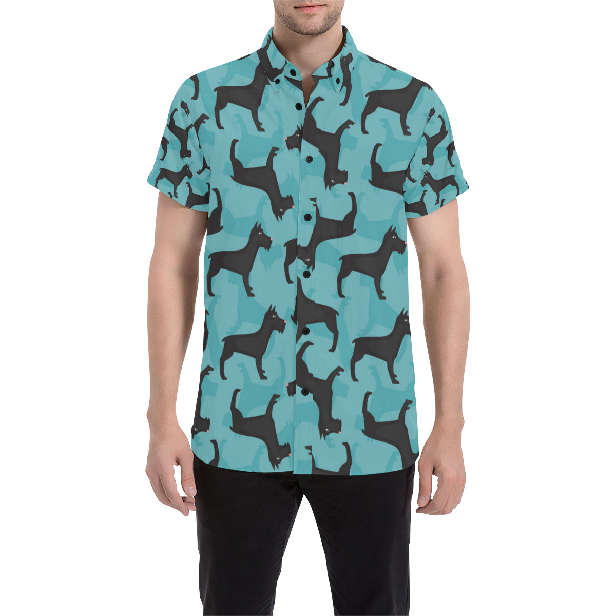Schnauzers Pattern Print Design A01 Men's Short Sleeve Button Up Shirt